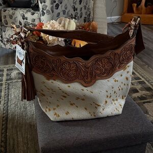 Kimberly Nicola Brown and White Cowhide Tote Bag